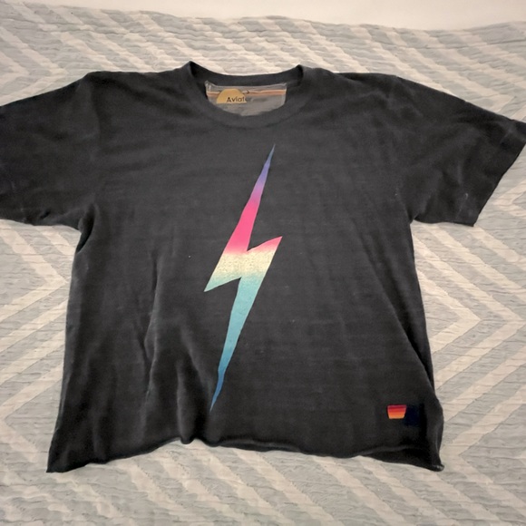Aviator Nation Tops - Aviator Nation Bolt Boyfriend Tee in Rainbow Pink